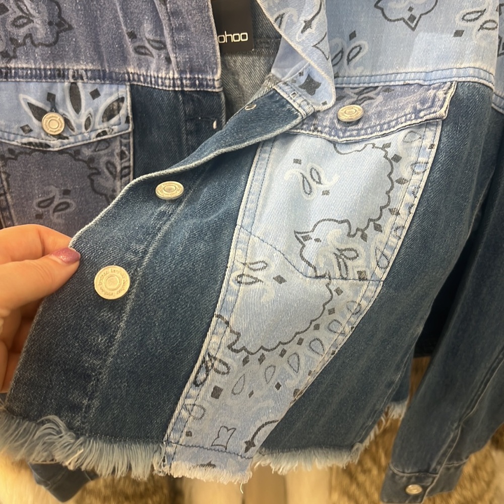 Blue Patchwork Denim Jacket size 2 NWT - image 6